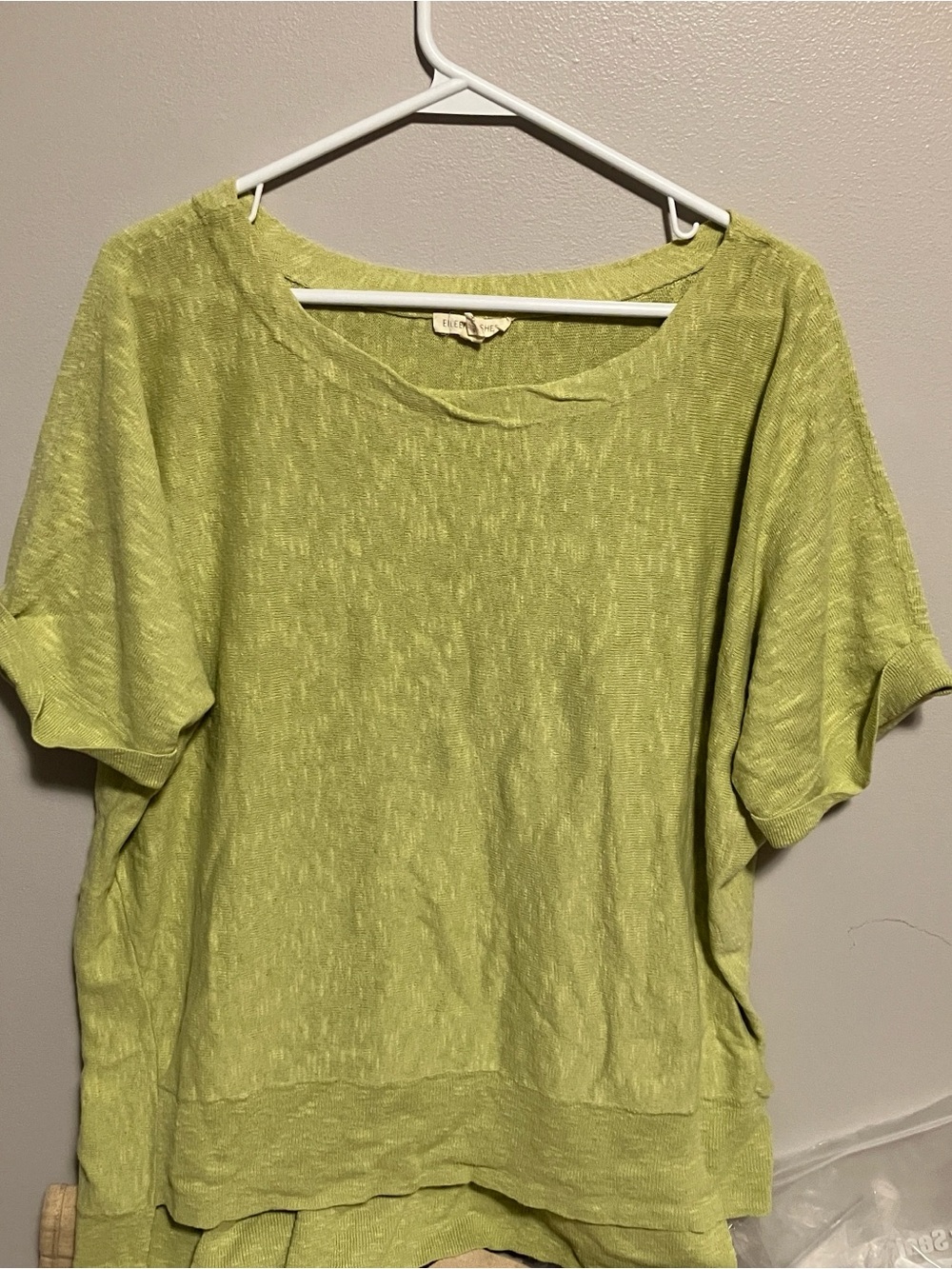 Eileen Fisher Lime Green linen blend Short Sleeve Knit Top